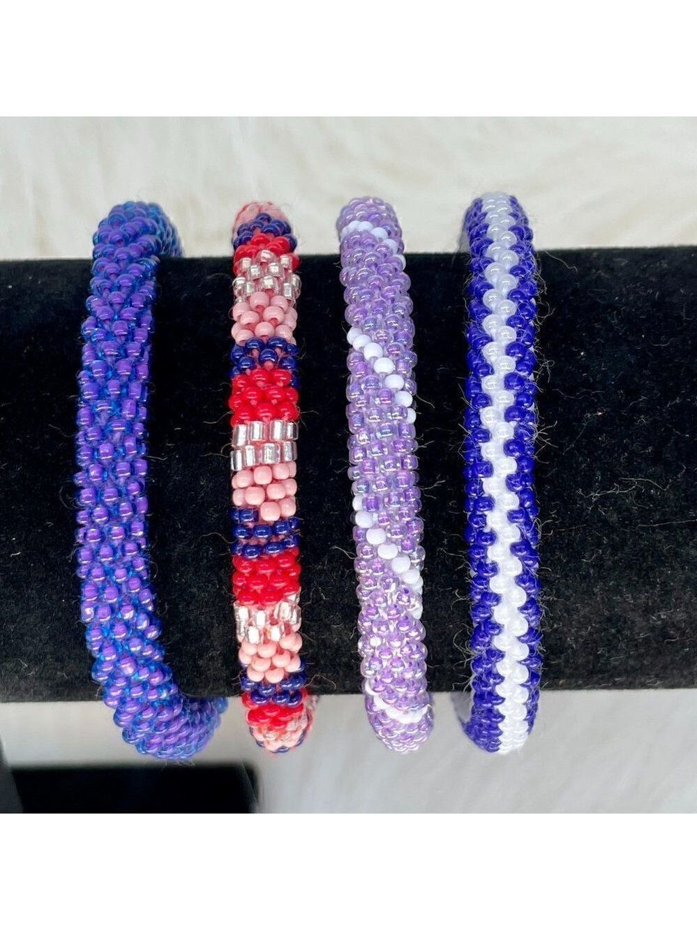 HAND CRAFTED in Nepal Beaded Bracelets (set of 4) #228PURP